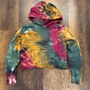 525 America amber multicolor Tie-Dye raw edge cropped Hoodie